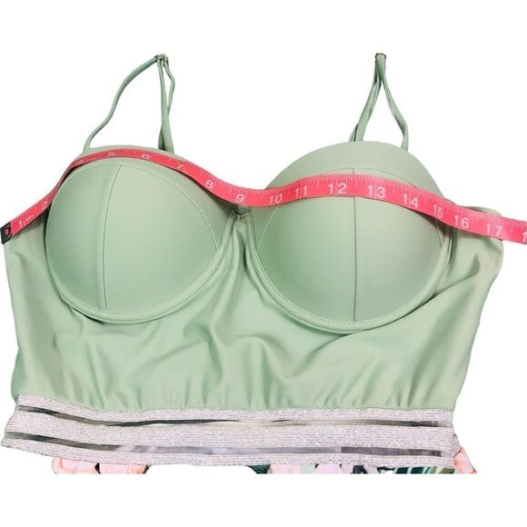 Tropical & Pineapple Print Green Peach One Piece Swimsuit - Picture 13 of 15